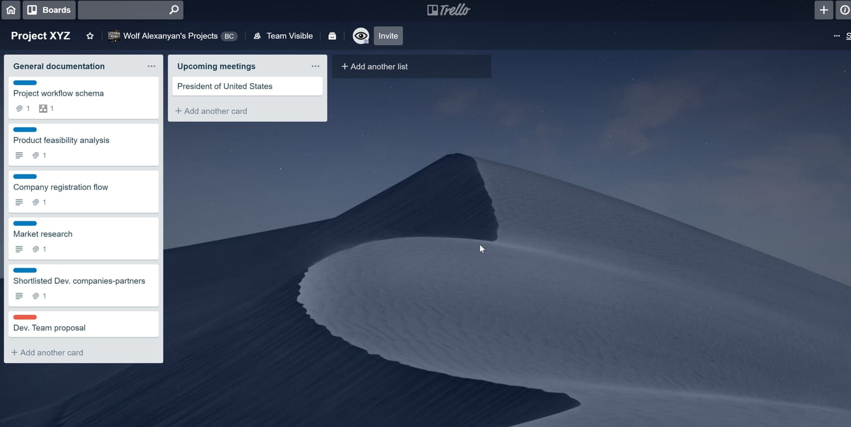 Trello board screenshot