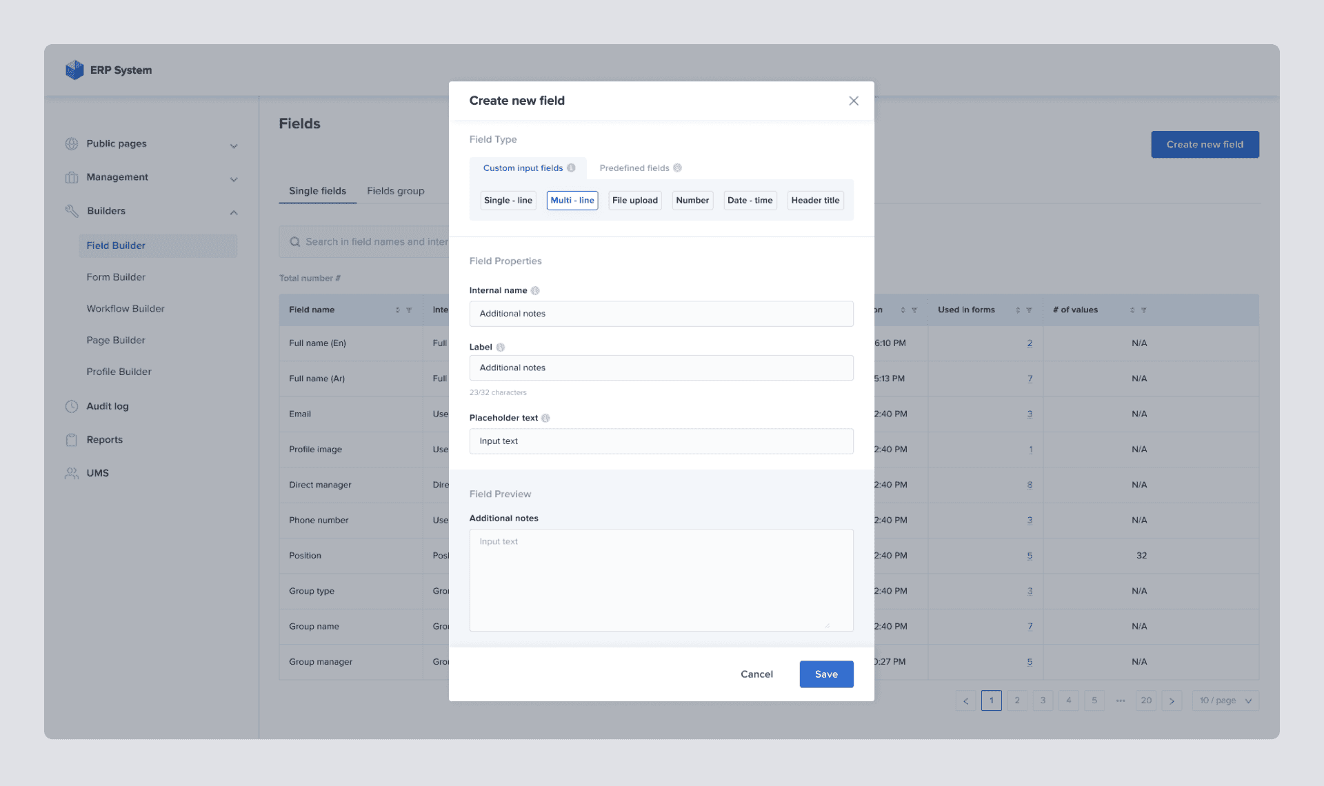 Field creation - designed version