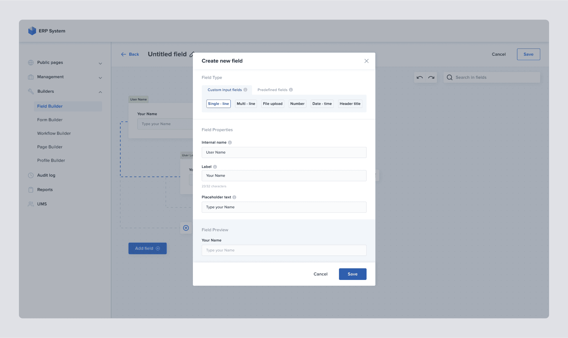New field creation - designed version
